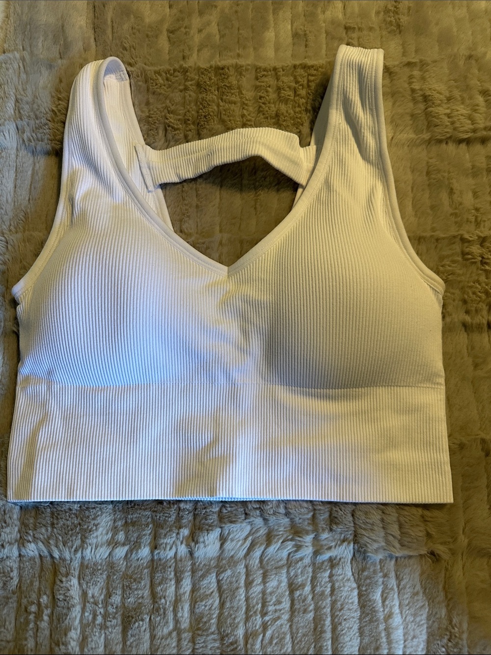 90 Degree By Reflex Ribbed V-Neck Seamless Bralette - White